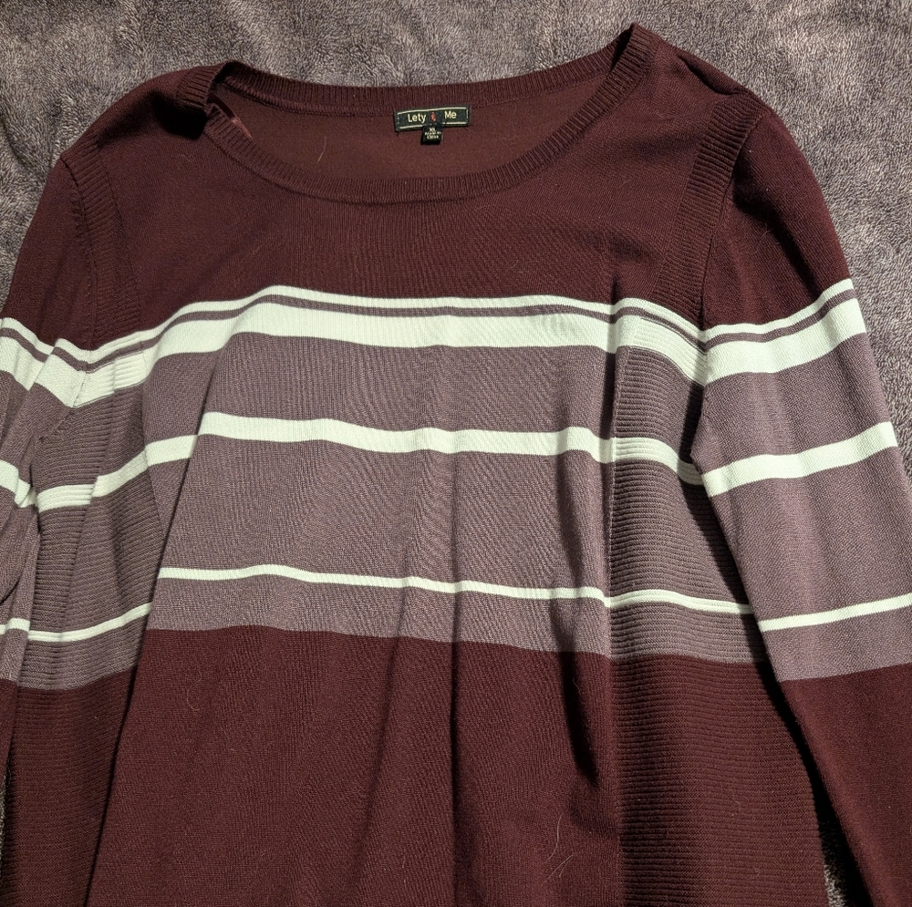 Burgundy and Gray Striped Sweater